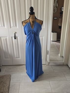 VENUS Cornflower Blue Halter Maxi Dress with Center Ring
